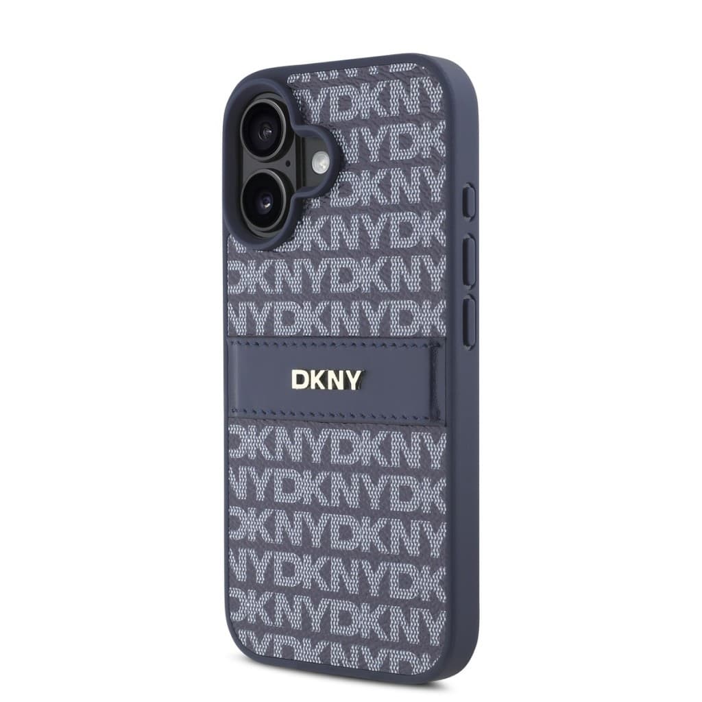 Zadní kryt DKNY PU Leather Repeat Pattern Tonal Stripe pro iPhone 16 Blue - náhled 3
