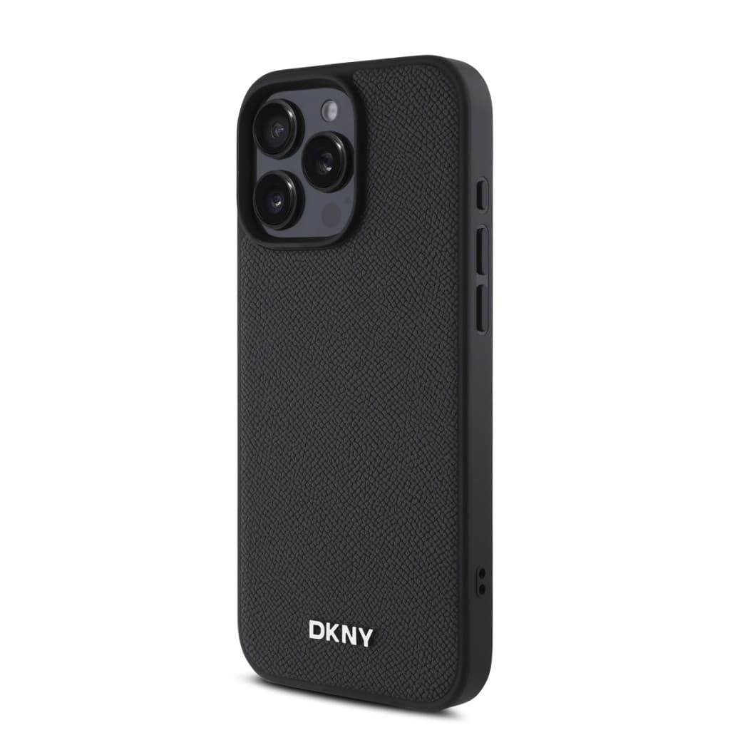 Zadní kryt DKNY PU Leather Silver Metal Logo Magsafe pro iPhone 16 Pro Max Black - náhled 3