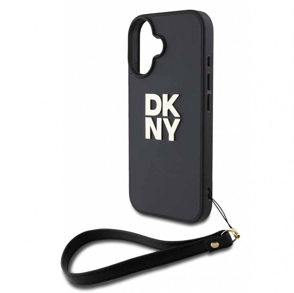 Zadní kryt DKNY PU Leather Stack Logo Wrist Strap pro iPhone 16 Black - náhled 3