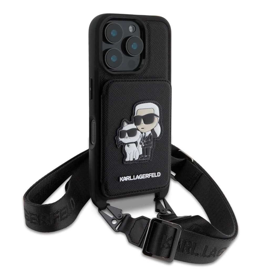 Zadní kryt Karl Lagerfeld Saffiano Crossbody Popruh Karl and Choupette pro iPhone 16 Pro Black - náhled 3
