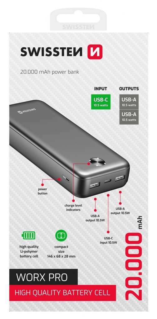 Powerbank Swissten 20000 mAh Worx Pro černá - náhled 3