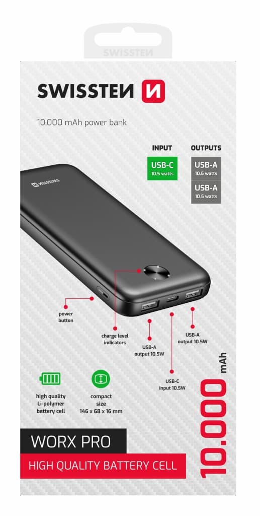 Powerbank Swissten 10000 mAh Worx Pro černá - náhled 3