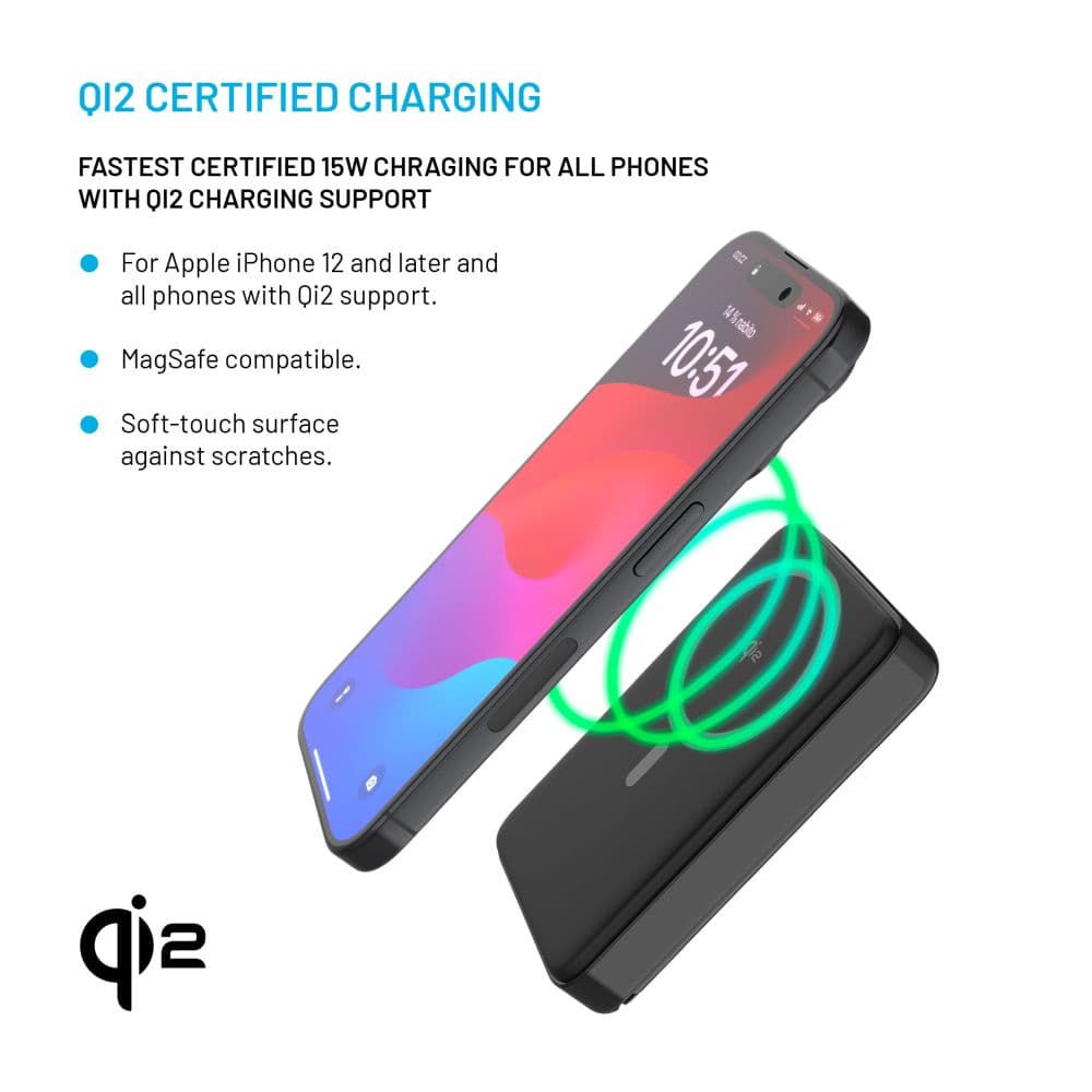 Powerbanka FIXED MagZen 10 Pro s bezdrátovým nabíjením se standardem Qi2 a podporou MagSafe, 10 000 mAh, černá - náhled 3