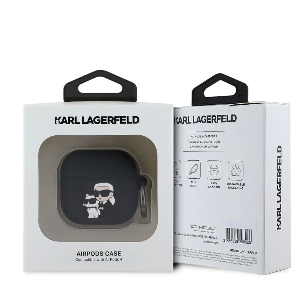 Pouzdro Karl Lagerfeld 3D Logo NFT Karl and Choupette pro AirPods 4 Black - náhled 3