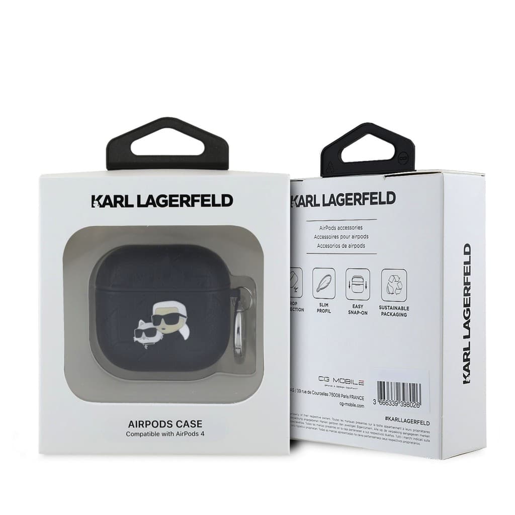 Pouzdro Karl Lagerfeld PU Embossed Karl and Choupette Heads pro AirPods 4 Black - náhled 3