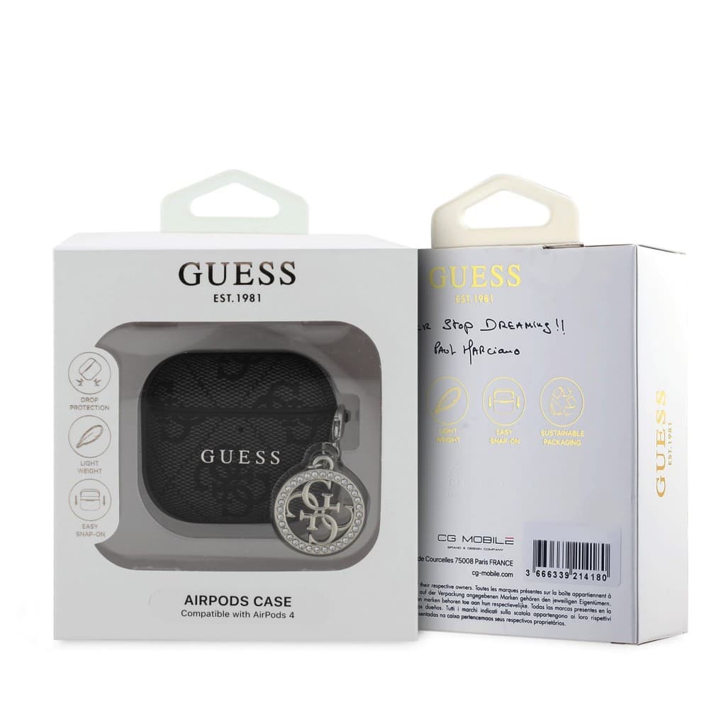 Pouzdro Guess 4G Script PC/PU Charm pro AirPods 4 Black - náhled 3