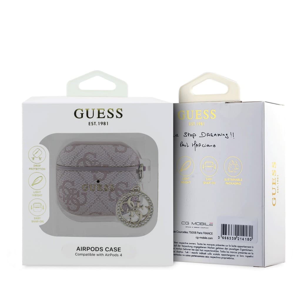 Pouzdro Guess 4G Script PC/PU Charm pro AirPods 4 Pink - náhled 3