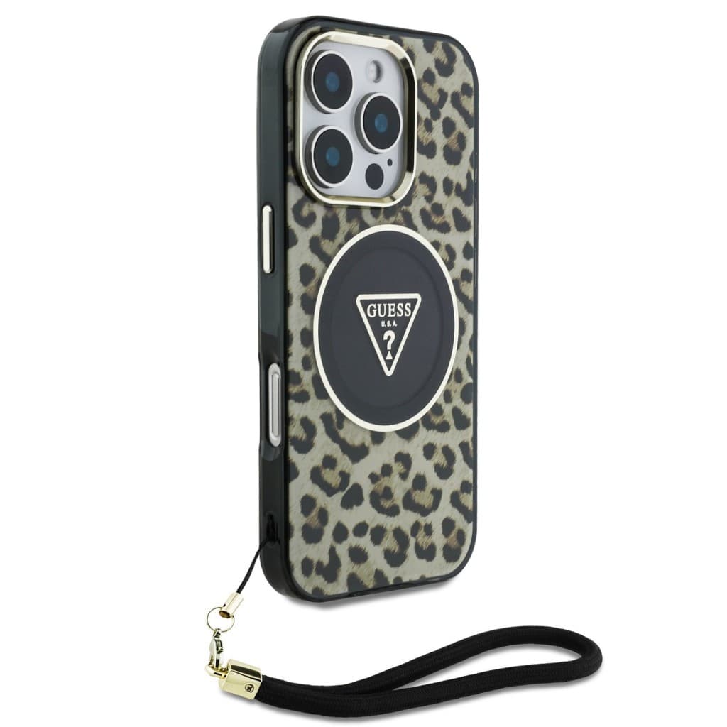 Zadní kryt Guess IML Leopard Triangle Logo Strap MagSafe pro iPhone 16 Pro Brown - náhled 3