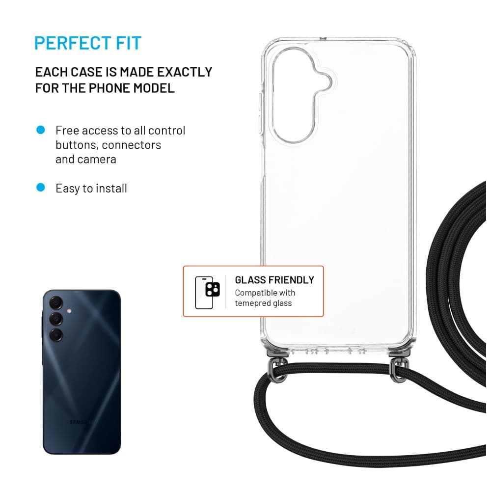 Zadní kryt FIXED Pure Neck s odnímatelnou černou šňůrkou na krk pro Samsung Galaxy A26 5G - náhled 3