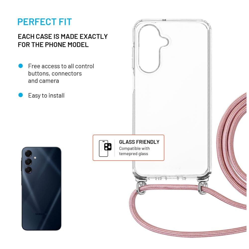 Zadní kryt FIXED Pure Neck s odnímatelnou růžovou šňůrkou na krk pro Samsung Galaxy A26 5G - náhled 3