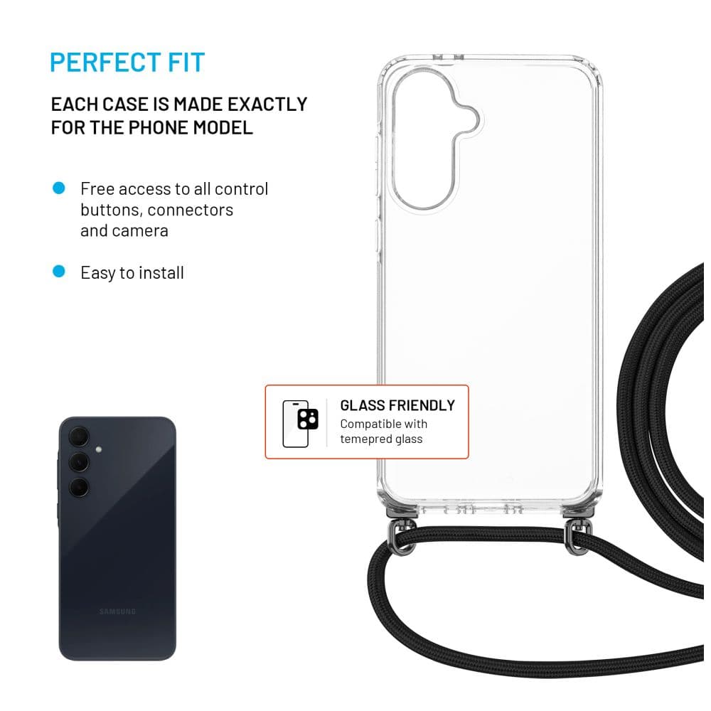 Zadní kryt FIXED Pure Neck s odnímatelnou černou šňůrkou na krk pro Samsung Galaxy A36 5G - náhled 3