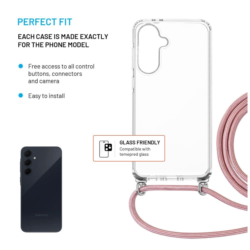 Zadní kryt FIXED Pure Neck s odnímatelnou růžovou šňůrkou na krk pro Samsung Galaxy A36 5G - náhled 3