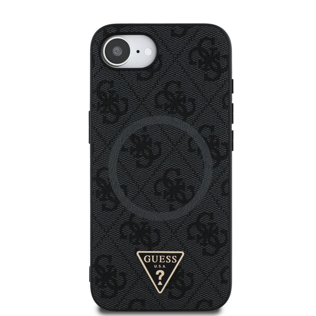 Zadní kryt Guess PU 4G Strass Triangle Metal Logo pro iPhone 16e Black - náhled 3