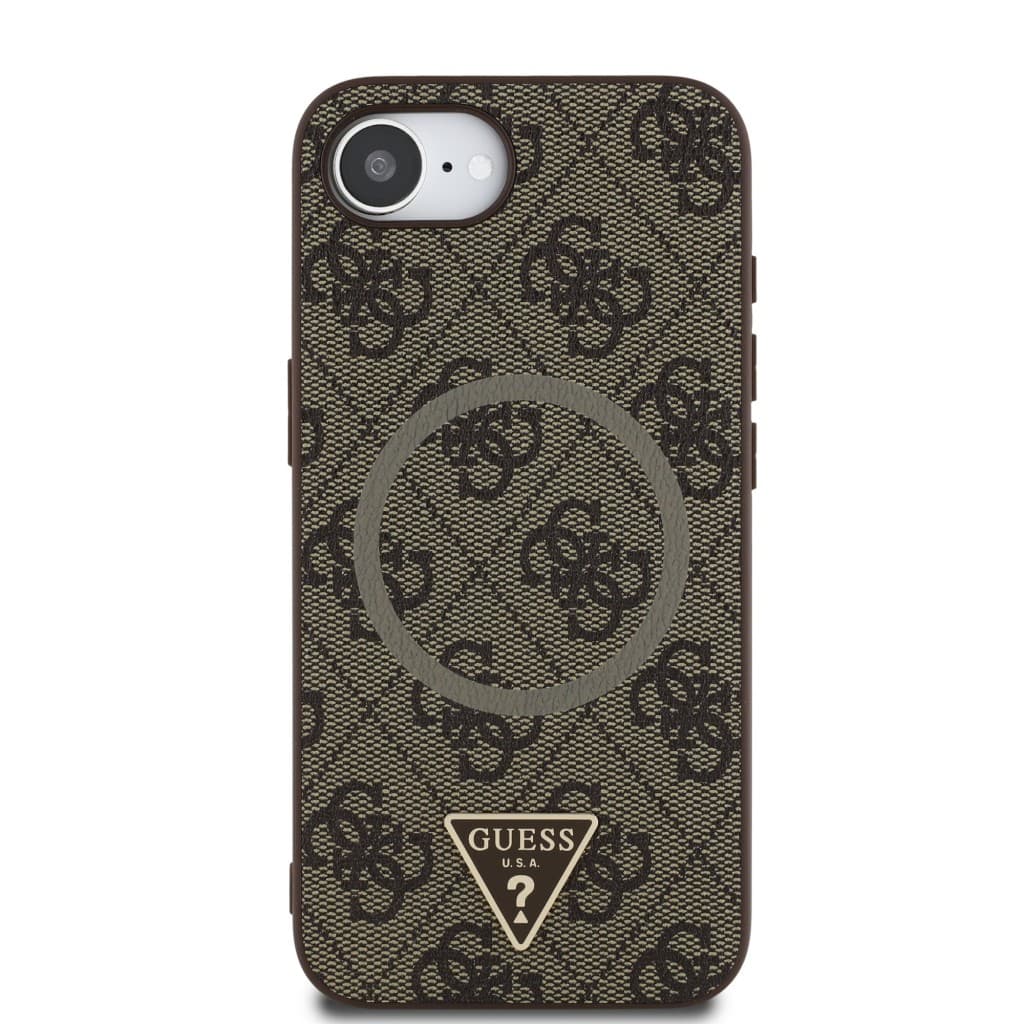 Zadní kryt Guess PU 4G Strass Triangle Metal Logo pro iPhone 16e Brown - náhled 3