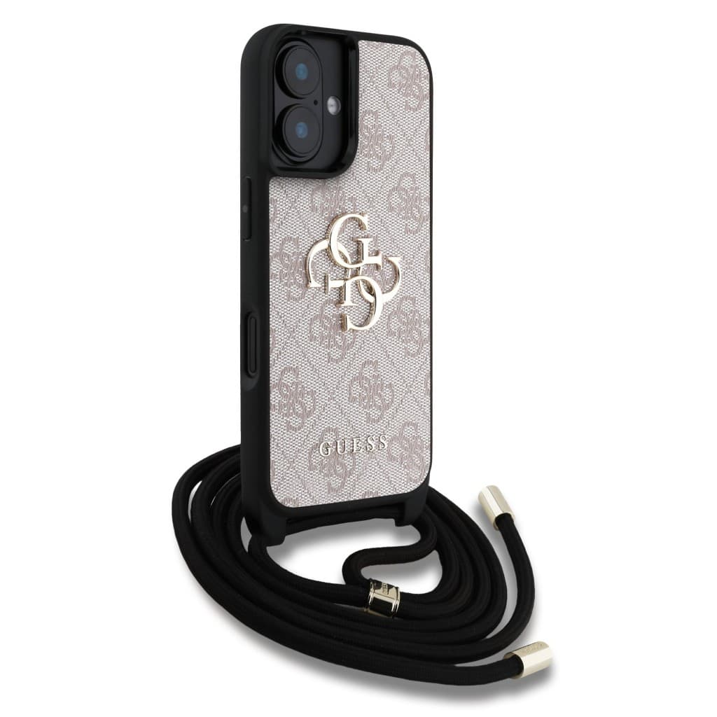 Zadní kryt Guess PU 4G Metal Logo Crossbody Popruh pro iPhone 16 Pink - náhled 3