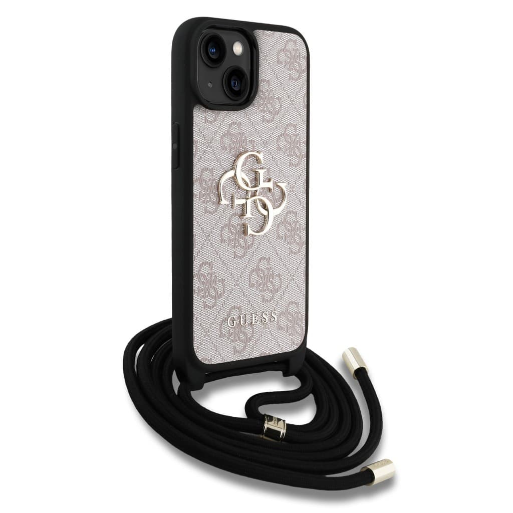 Zadní kryt Guess PU 4G Metal Logo Crossbody Popruh pro iPhone 15 Pink - náhled 3