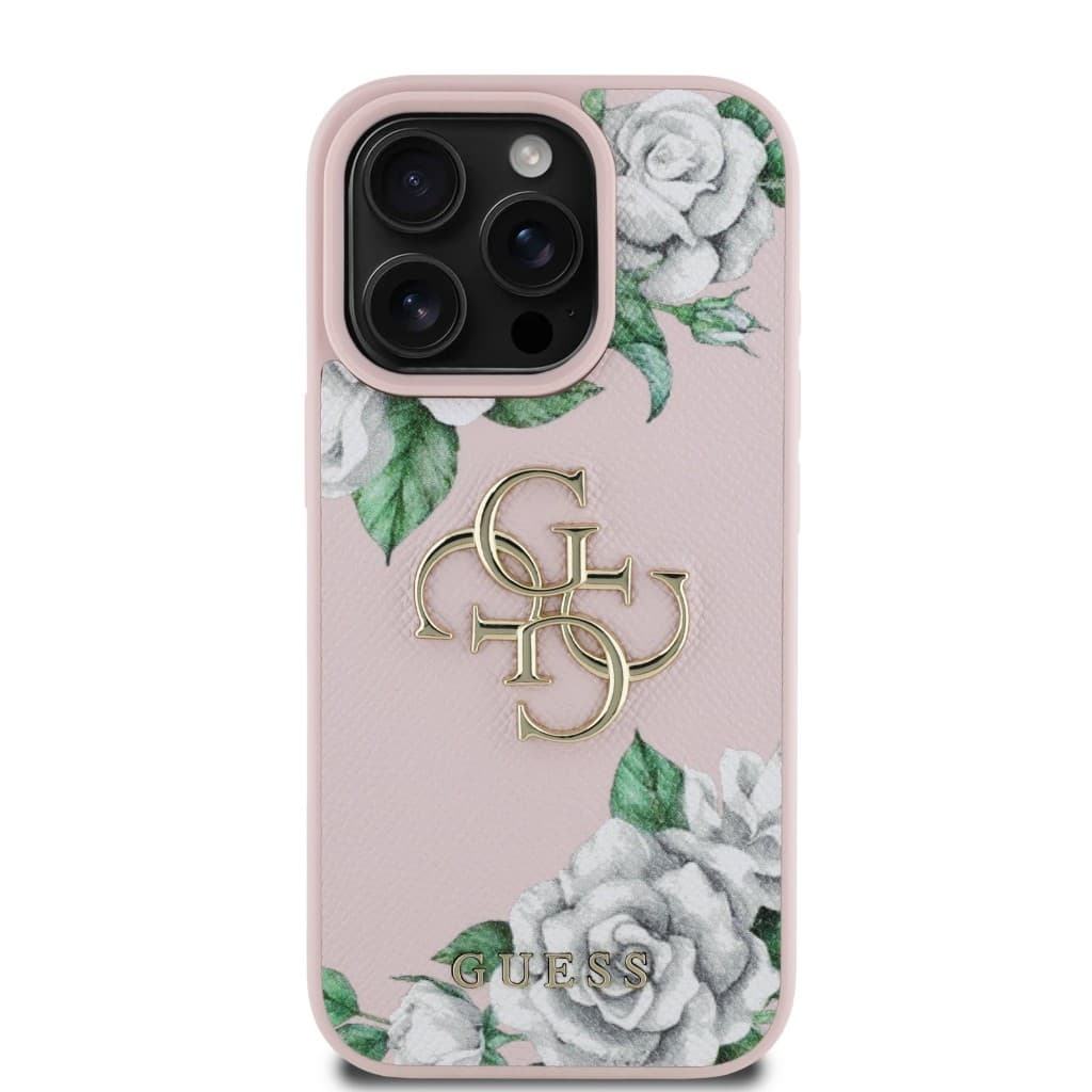 Zadní kryt Guess PU Grained Roses 4G Metal Logo pro iPhone 16 Pro Pink - náhled 3