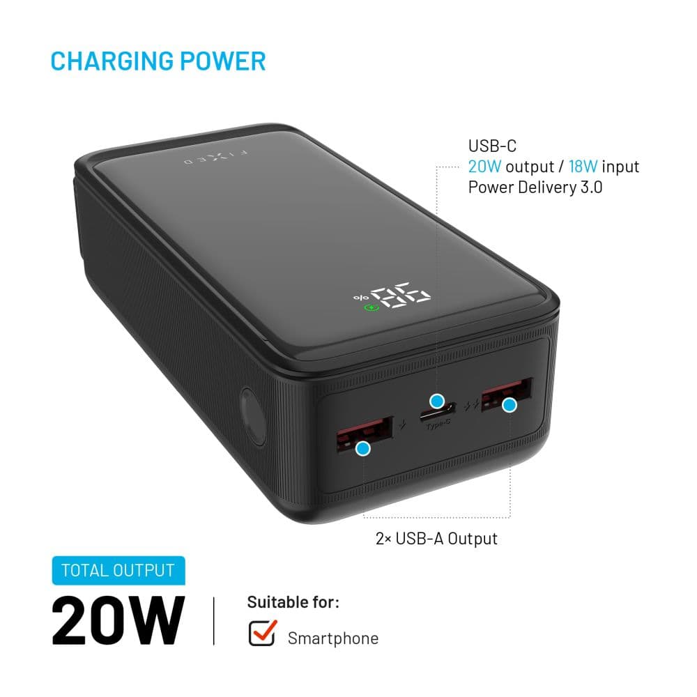Powerbanka FIXED Zen2 30 s LCD displejem a výstupem PD 20W, 30 000 mAh, černá - náhled 3