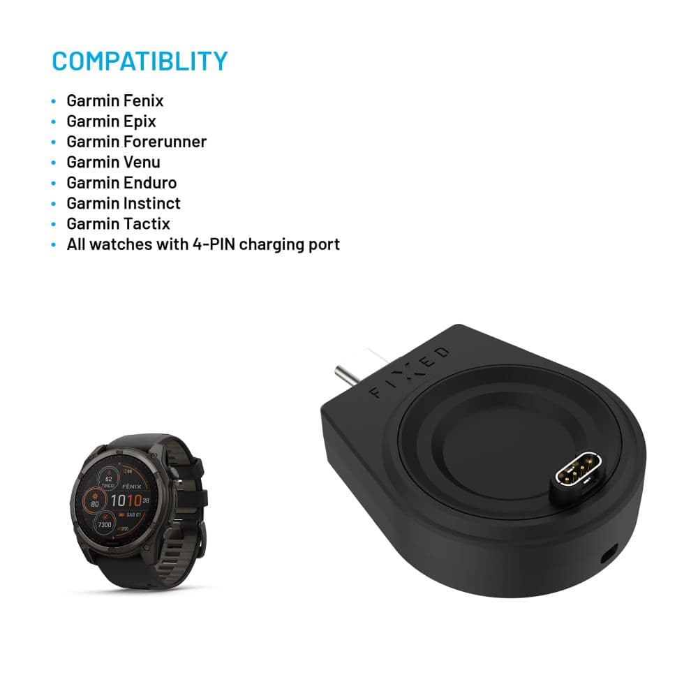 Nabíjecí USB-C adaptér FIXED pro smartwatch Garmin Fenix 5/6/7/7X/8, Epix, Venu 2/3/3S, Vívoactive 3/4/5, černý - náhled 3