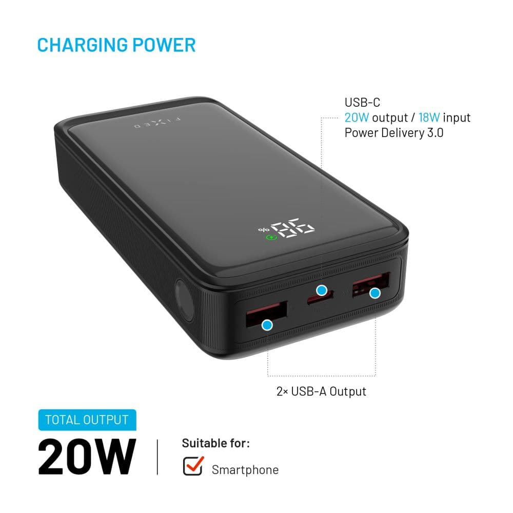 Powerbanka FIXED Zen2 20 s LCD displejem a výstupem PD 20W, 20 000 mAh, černá - náhled 3