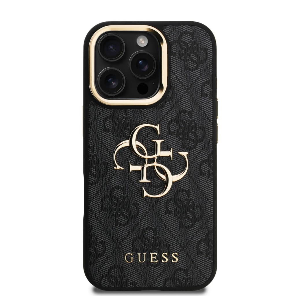 Zadní kryt Guess PU 4G Metal Logo Stand Camera Frame pro iPhone 16 Pro Black - náhled 3