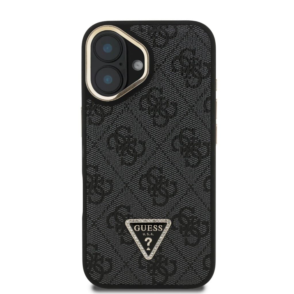 Zadní kryt Guess PU 4G Strass Triangle Logo Stand Camera Frame MagSafe pro iPhone 16 Black - náhled 3