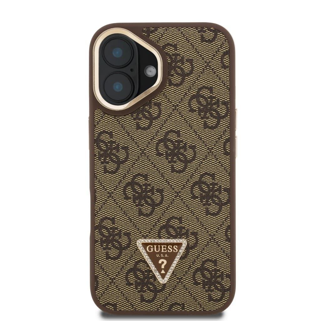 Zadní kryt Guess PU 4G Strass Triangle Logo Stand Camera Frame MagSafe pro iPhone 16 Brown - náhled 3