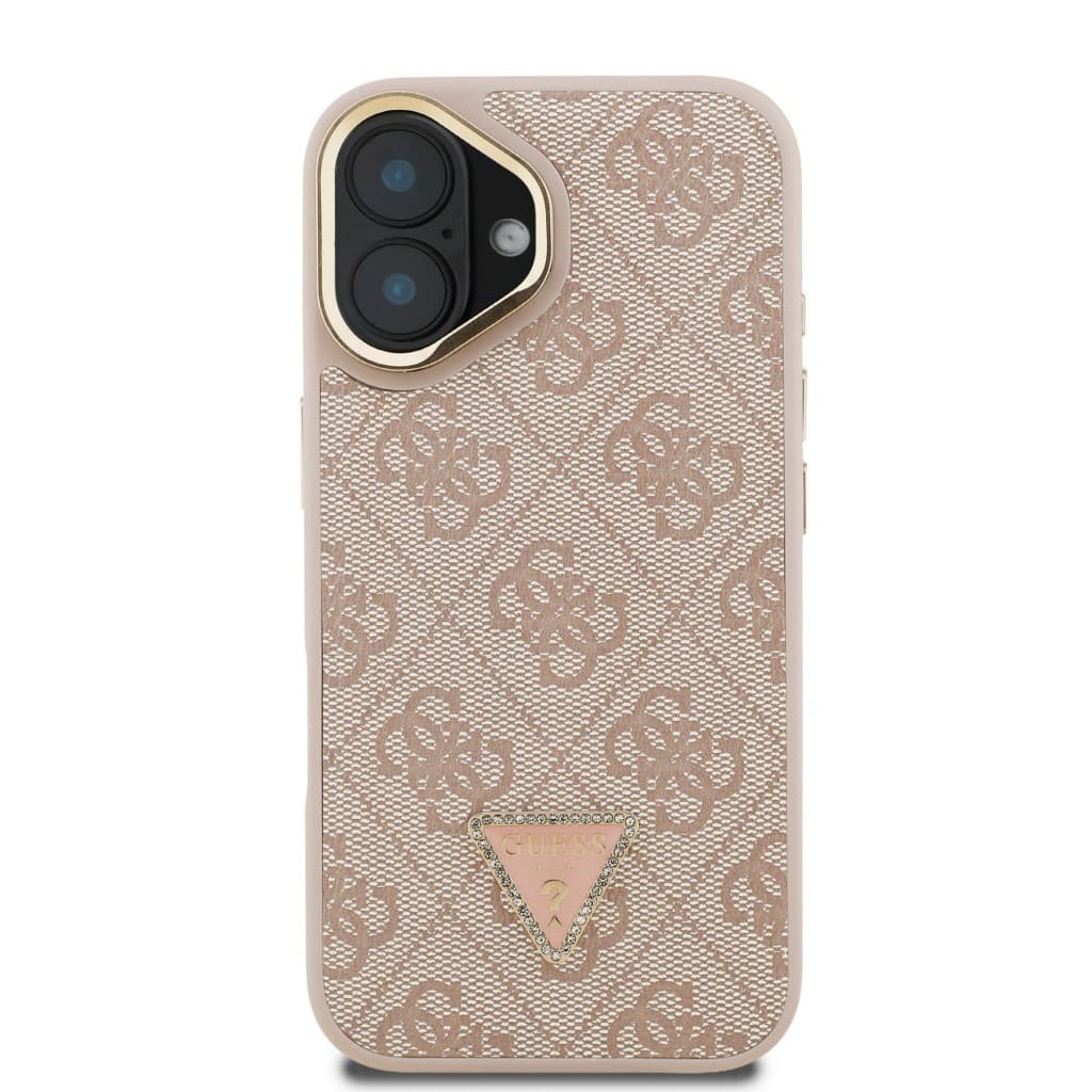 Zadní kryt Guess PU 4G Strass Triangle Logo Stand Camera Frame MagSafe pro iPhone 16 Pink - náhled 3