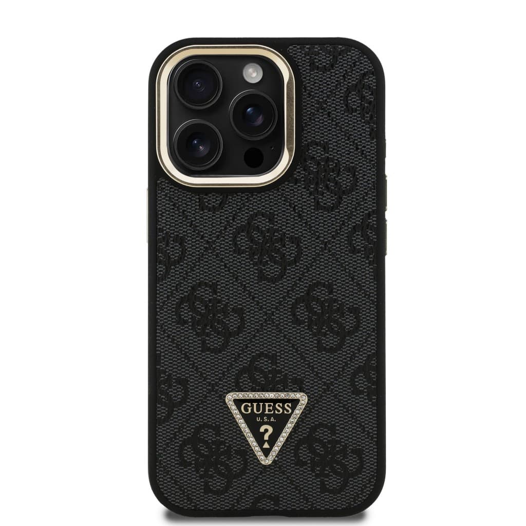 Zadní kryt Guess PU 4G Strass Triangle Logo Stand Camera Frame MagSafe pro iPhone 15 Pro Max Black - náhled 3