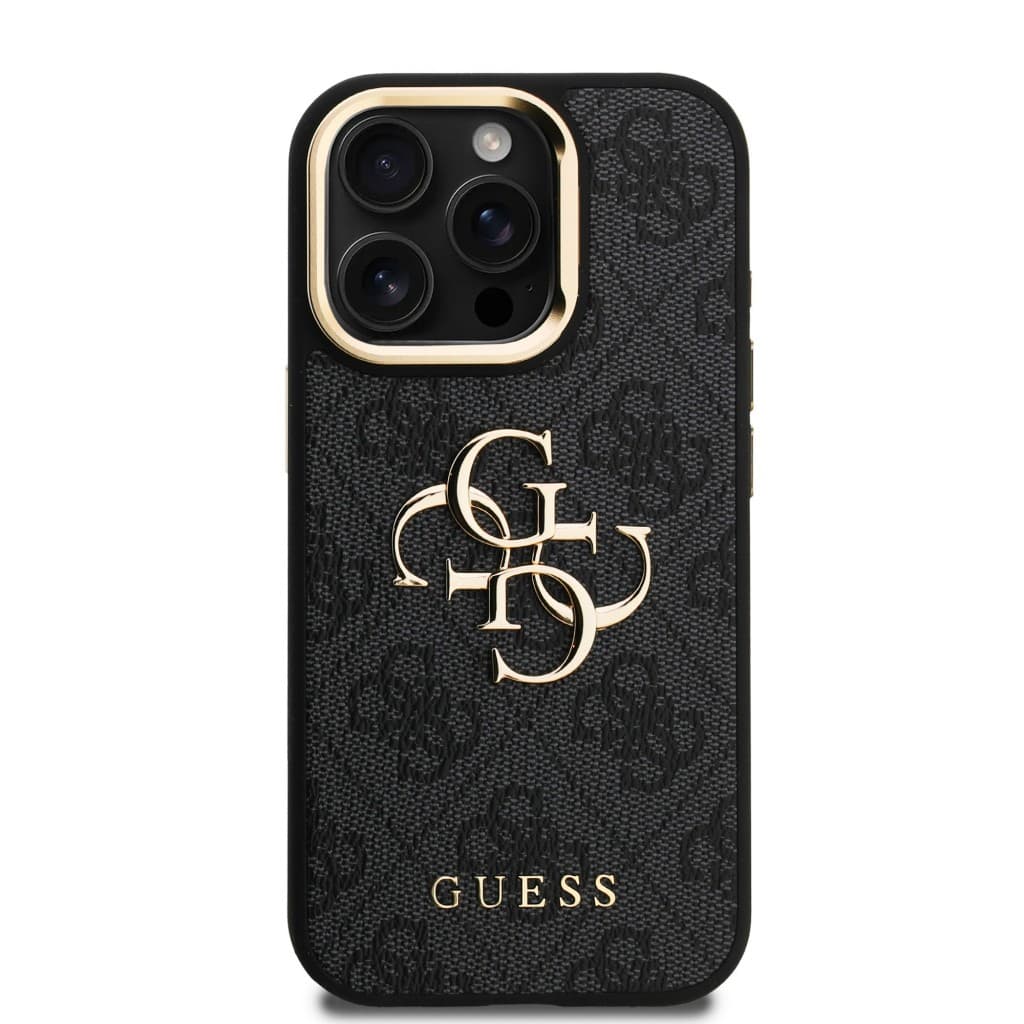 Zadní kryt Guess PU 4G Metal Logo Stand Camera Frame pro iPhone 15 Pro Black - náhled 3