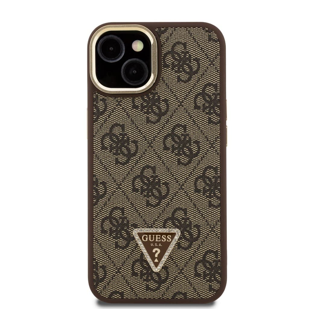 Zadní kryt Guess PU 4G Strass Triangle Logo Stand Camera Frame MagSafe pro iPhone 14 Brown - náhled 3