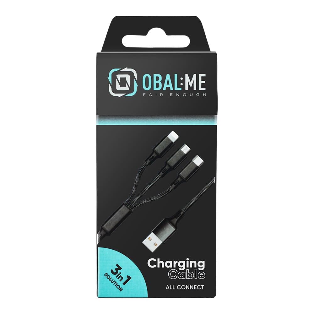Kabel OBAL:ME 3v1 AllConnect Fast Charge USB-A-USB-C, Lightning, Micro-USB 1.2m Black - náhled 3
