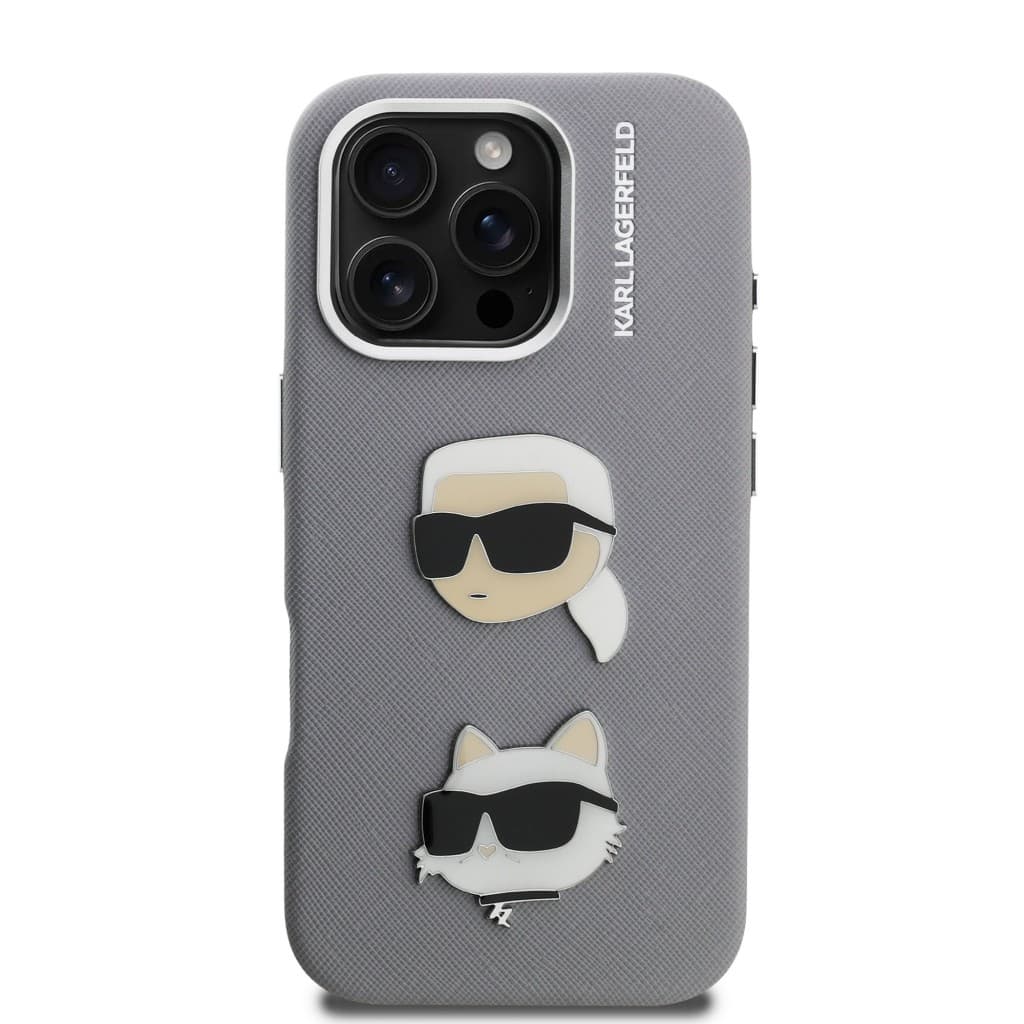 Zadní kryt Karl Lagerfeld Grained PU K&amp;CH Heads pro iPhone 16 Pro Max Grey - náhled 3