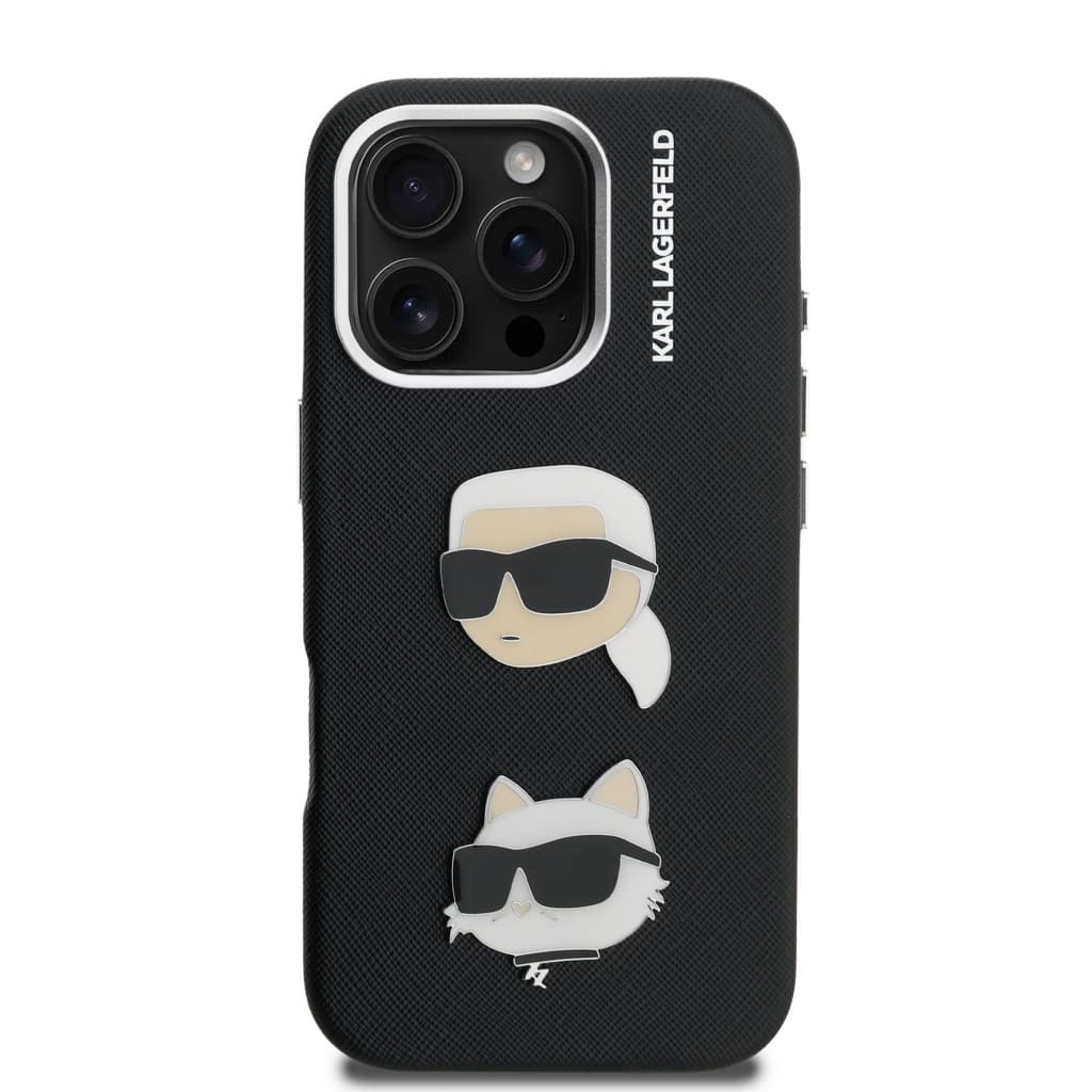 Zadní kryt Karl Lagerfeld Grained PU K&amp;CH Heads pro iPhone 16 Pro Black - náhled 3