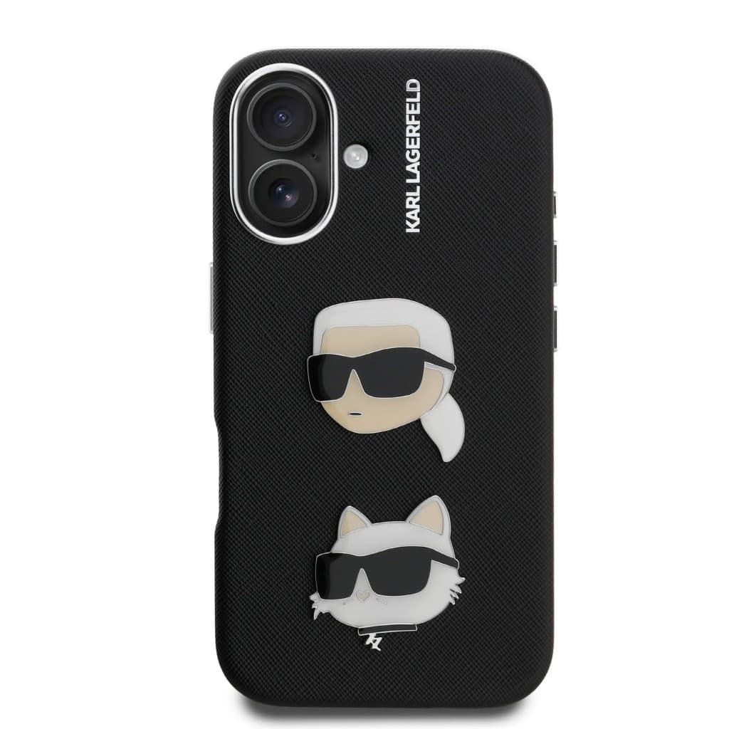 Zadní kryt Karl Lagerfeld Grained PU K&amp;CH Heads pro iPhone 16 Black - náhled 3