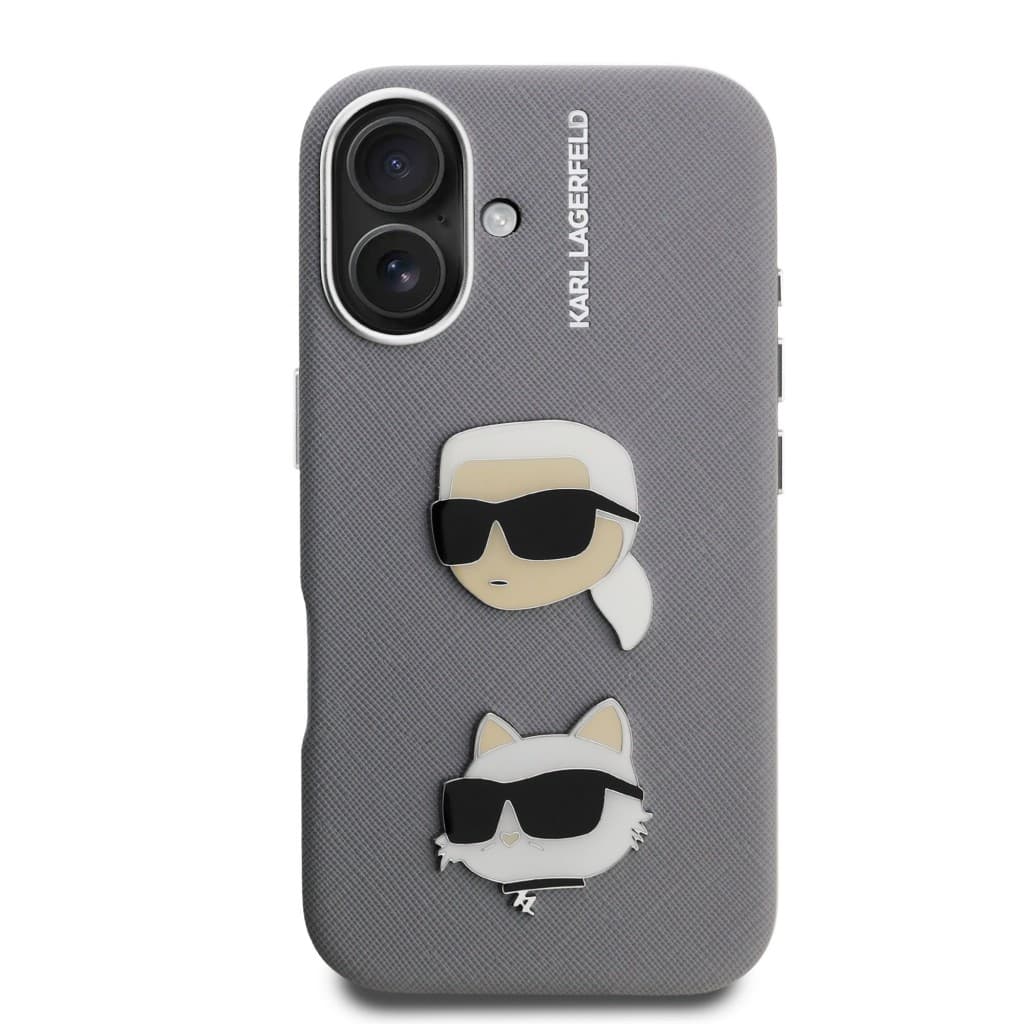 Zadní kryt Karl Lagerfeld Grained PU K&amp;CH Heads pro iPhone 16 Grey - náhled 3