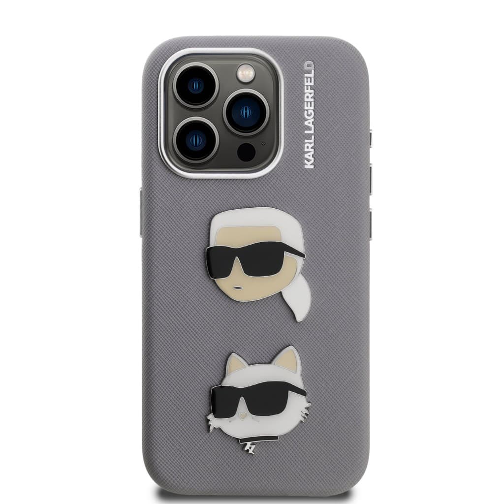 Zadní kryt Karl Lagerfeld Grained PU K&amp;CH Heads pro iPhone 15 Pro Max Grey - náhled 3