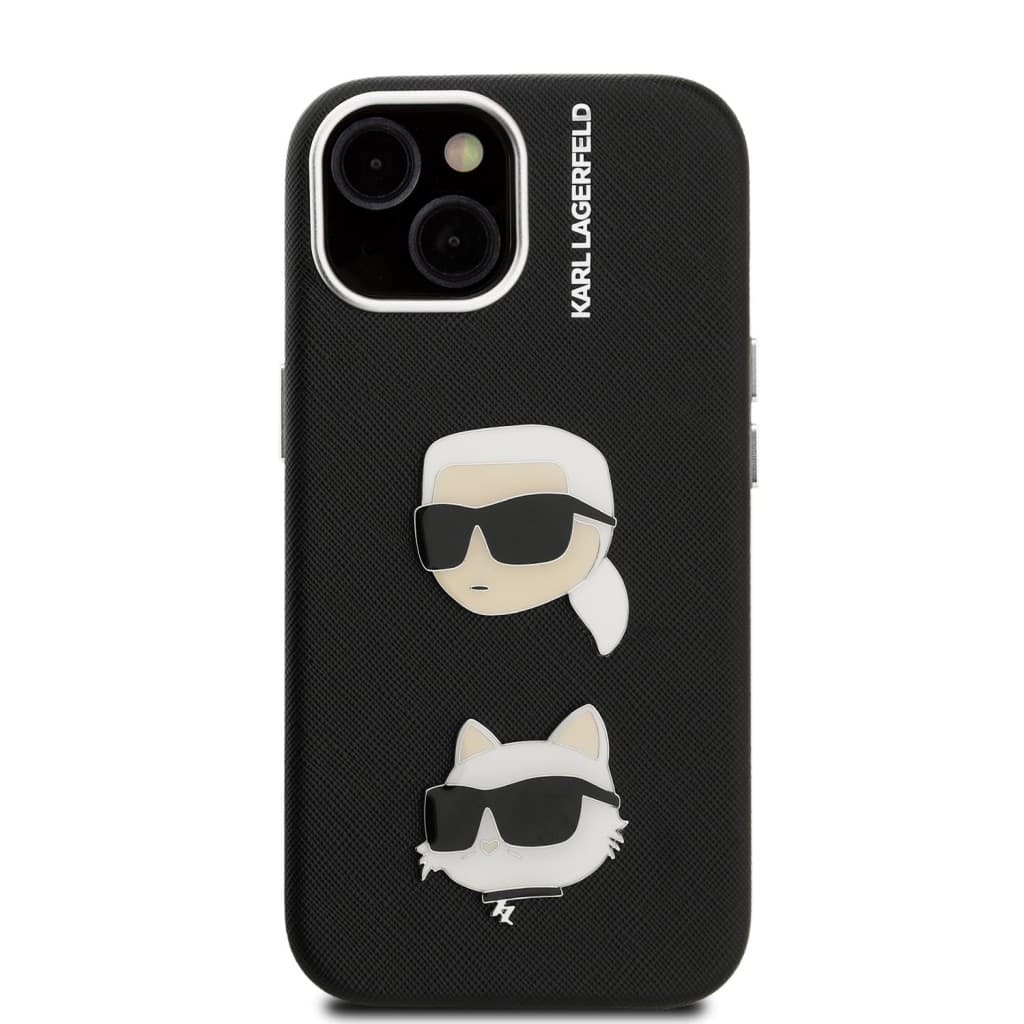 Zadní kryt Karl Lagerfeld Grained PU K&amp;CH Heads pro iPhone 15 Black - náhled 3