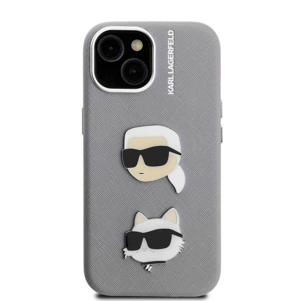 Zadní kryt Karl Lagerfeld Grained PU K&amp;CH Heads pro iPhone 15 Grey - náhled 3