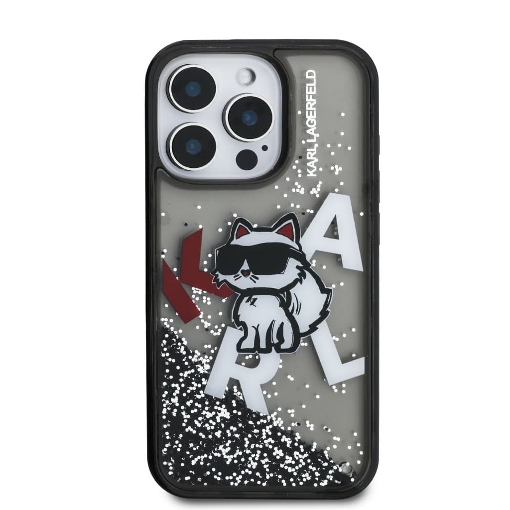 Zadní kryt Karl Lagerfeld Liquid Glitter Scattered Choupette pro iPhone 16 Pro Max Black - náhled 3
