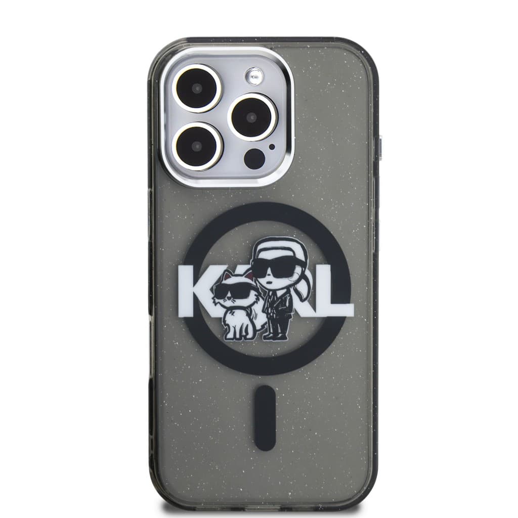 Zadní kryt Karl Lagerfeld IML Glitter Karl and Choupette Sketch MagSafe pro iPhone 16 Pro Black - náhled 3