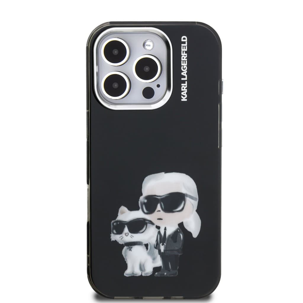 Zadní kryt Karl Lagerfeld IML Aquarelle Karl and Choupette pro iPhone 16 Pro Black - náhled 3