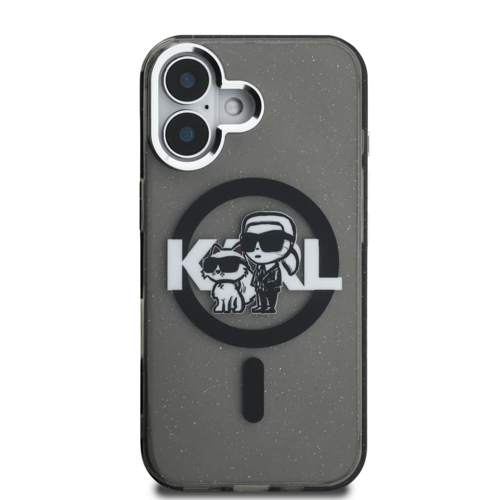 Zadní kryt Karl Lagerfeld IML Glitter Karl and Choupette Sketch MagSafe pro iPhone 16 Black - náhled 3