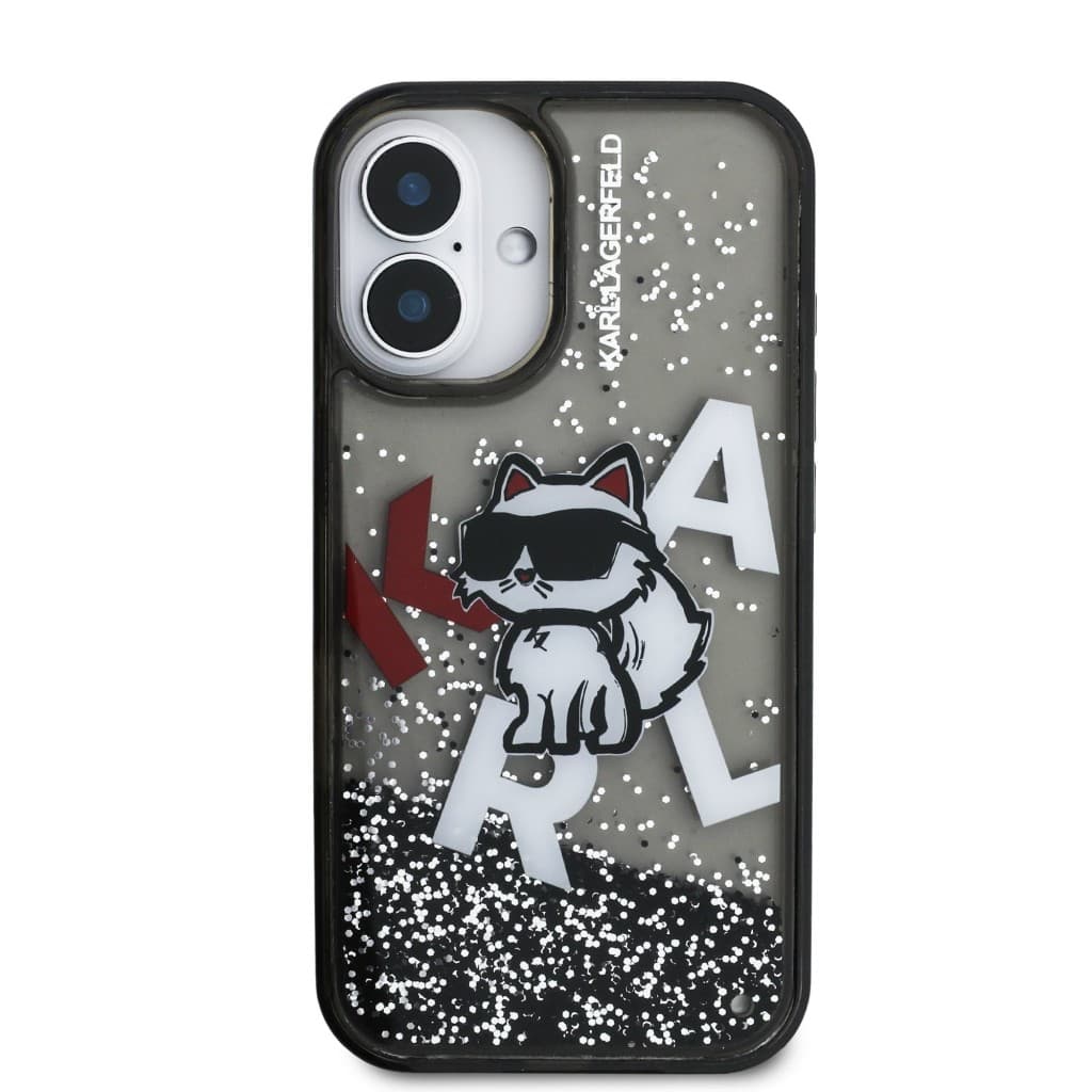 Zadní kryt Karl Lagerfeld Liquid Glitter Scattered Choupette pro iPhone 16 Black - náhled 3