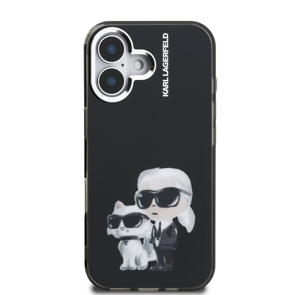 Zadní kryt Karl Lagerfeld IML Aquarelle Karl and Choupette pro iPhone 16 Black - náhled 3