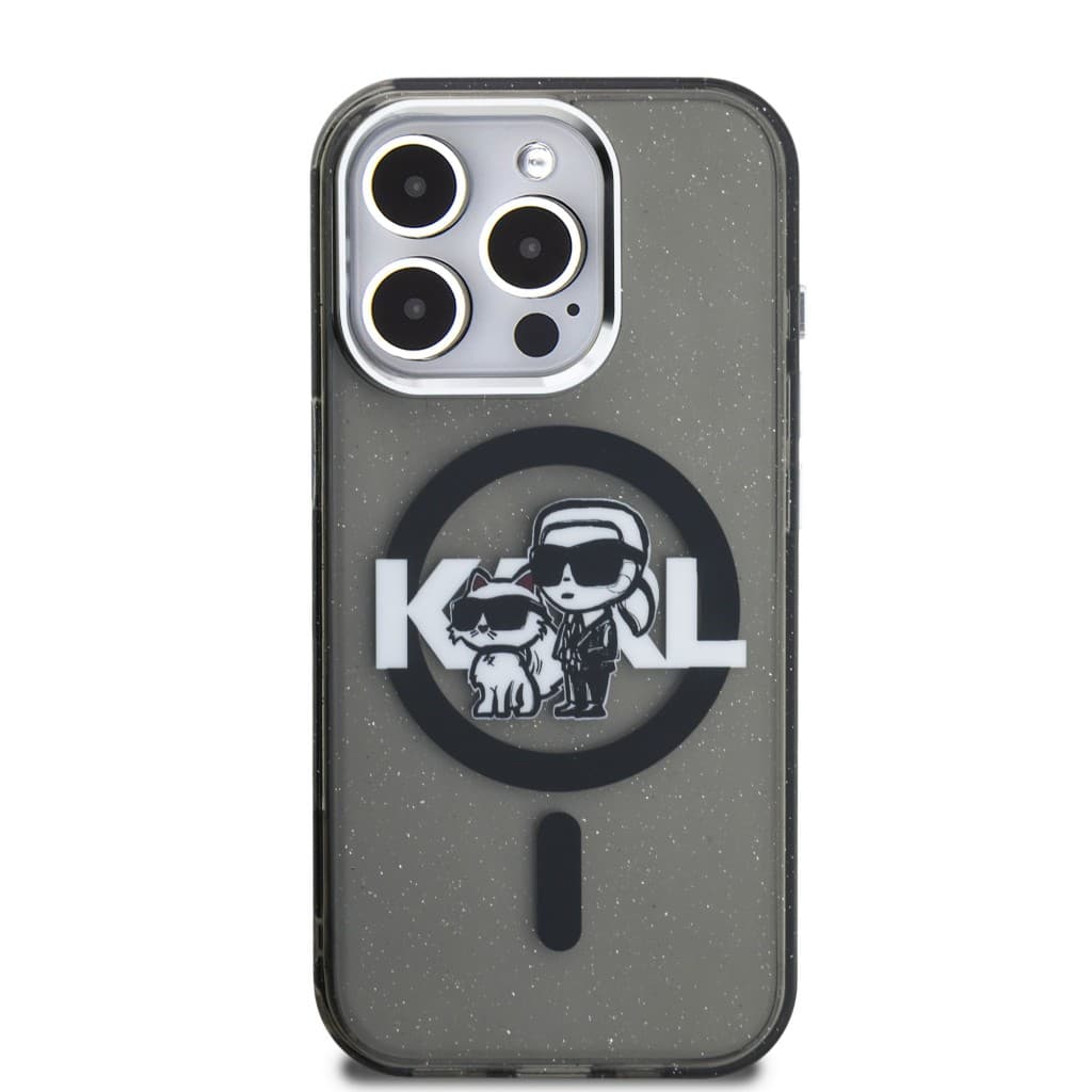 Zadní kryt Karl Lagerfeld IML Glitter Karl and Choupette Sketch MagSafe pro iPhone 15 Pro Max Black - náhled 3