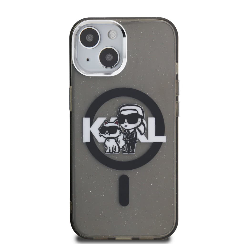 Zadní kryt Karl Lagerfeld IML Glitter Karl and Choupette Sketch MagSafe pro iPhone 15 Black - náhled 3