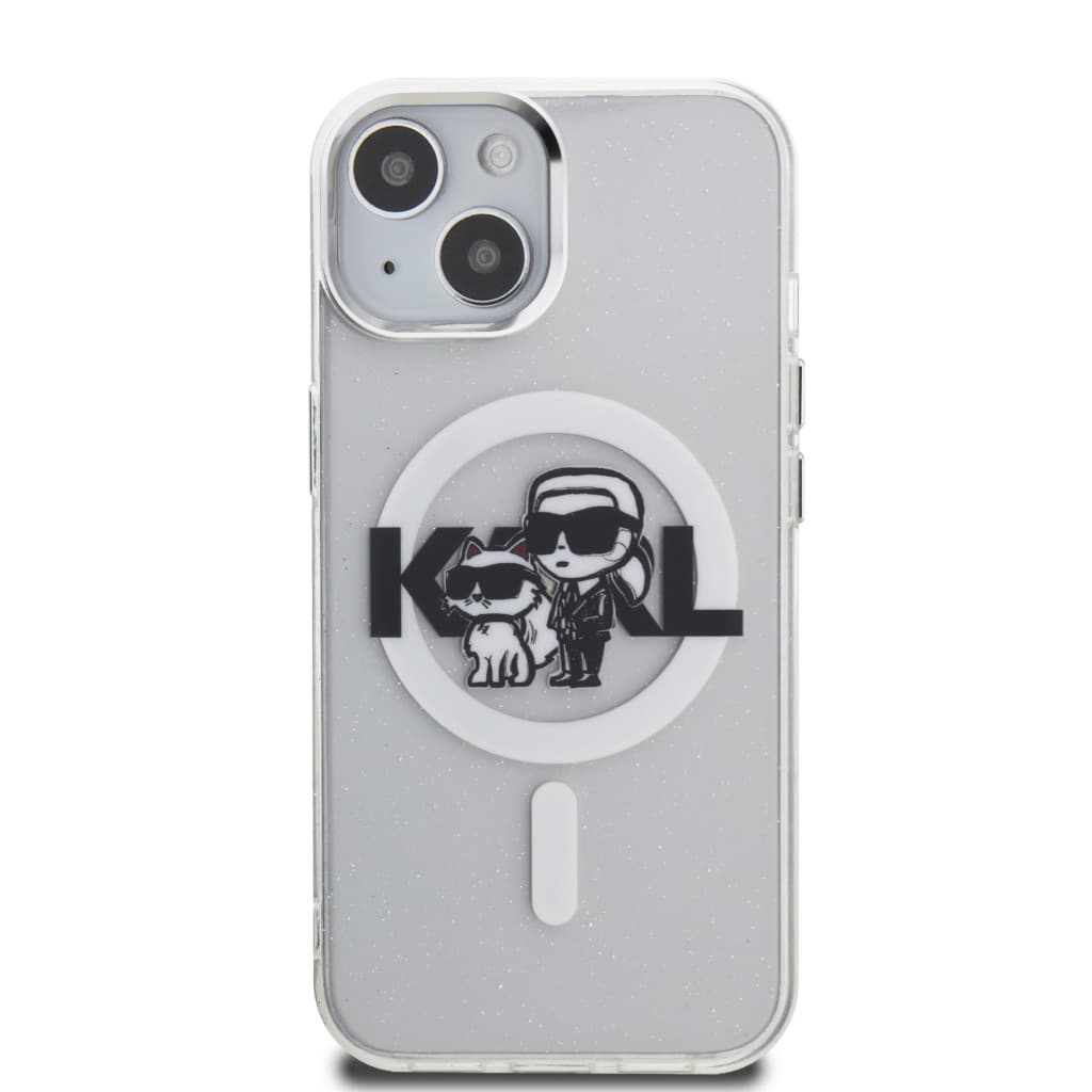 Zadní kryt Karl Lagerfeld IML Glitter Karl and Choupette Sketch MagSafe pro iPhone 15 Transparent - náhled 3