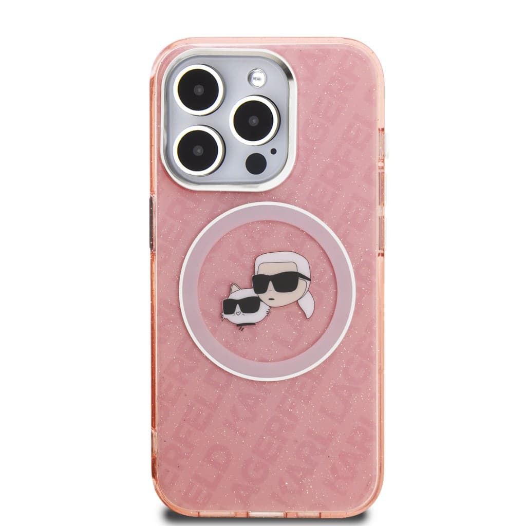 Zadní kryt Karl Lagerfeld IML K&amp;CH Heads Repeated Logo MagSafe pro iPhone 15 Pro Pink - náhled 3