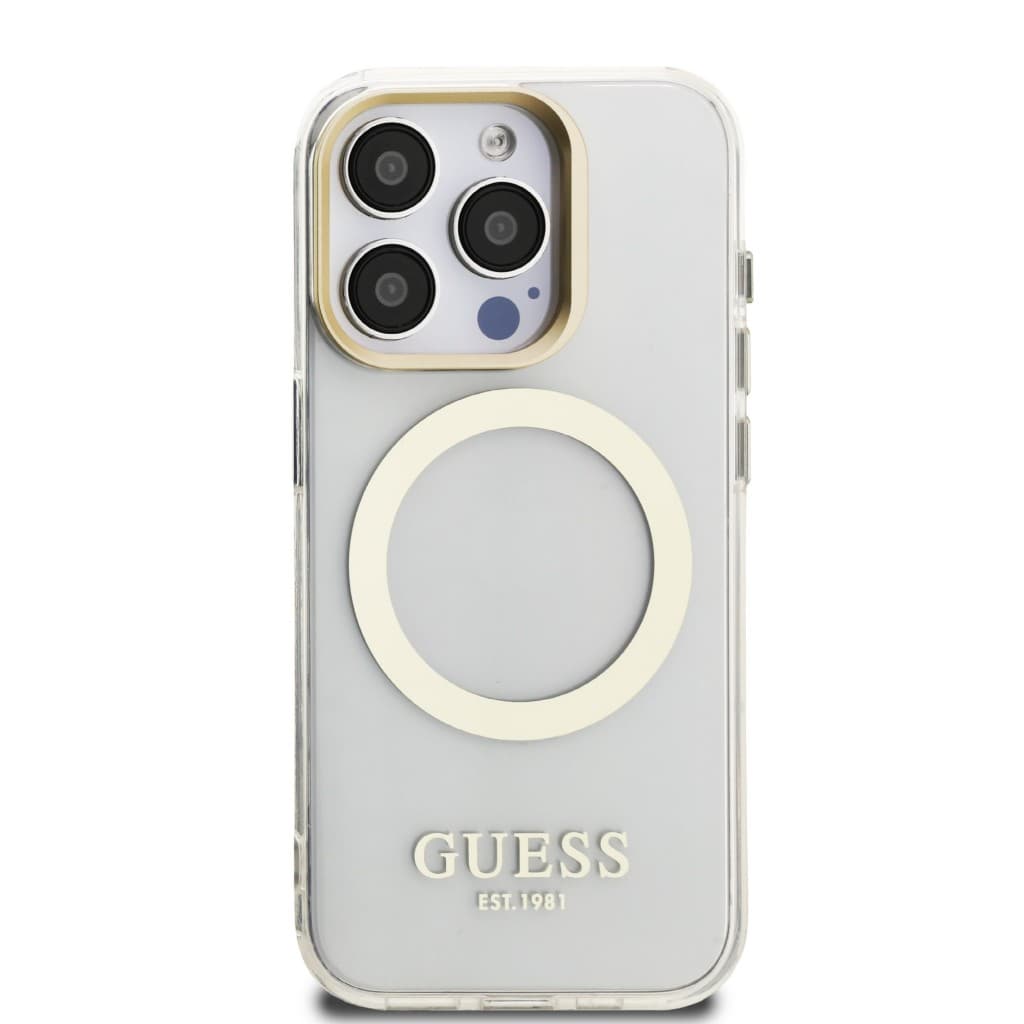 Zadní kryt Guess IML Gold Outline Stand Camera Frame MagSafe pro iPhone 15 Pro Max Transparent - náhled 3